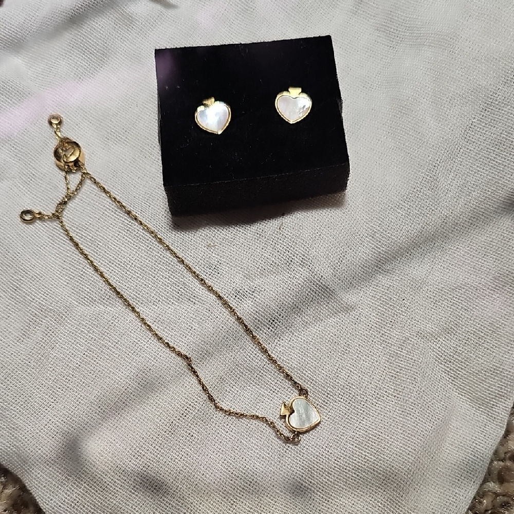 Kate Spade Gold and White Heart Earrings